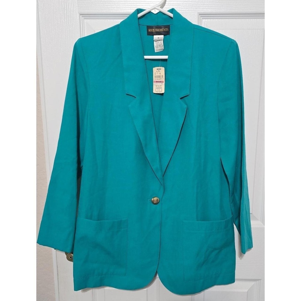 Vintage NWT Requirements Teal Green Single Button Blazer Jacket – Size 8
